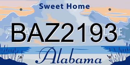 BAZ2193 Alabama License Plate