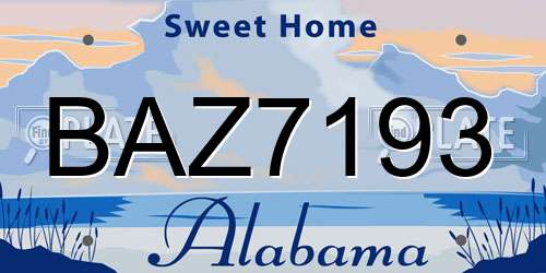 BAZ7193 Alabama License Plate