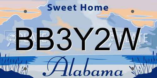 BB3Y2W Alabama License Plate