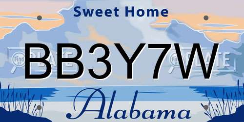 BB3Y7W Alabama License Plate