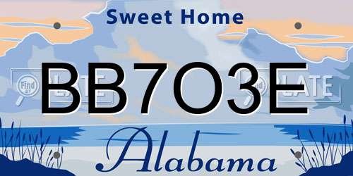 BB7O3E Alabama License Plate