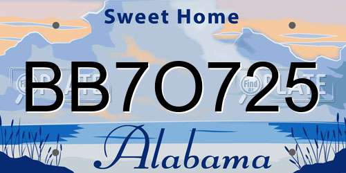BB7O725 Alabama License Plate