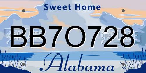 BB7O728 Alabama License Plate