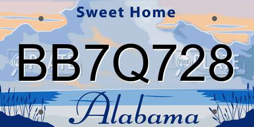 BB7Q728 Alabama License Plate