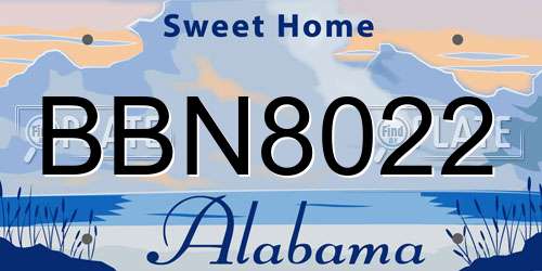 BBN8022 Alabama License Plate
