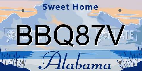 BBQ87V Alabama License Plate