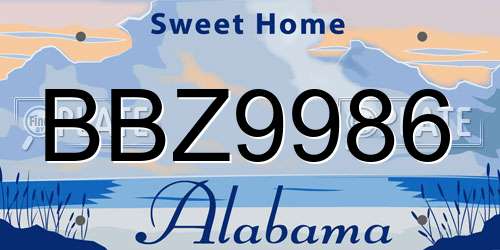 BBZ9986 Alabama License Plate