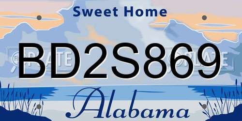 BD2S869 Alabama License Plate