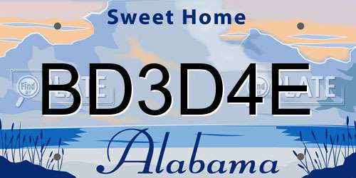 BD3D4E Alabama License Plate