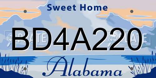 BD4A220 Alabama License Plate