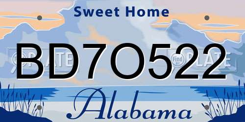 BD7O522 Alabama License Plate