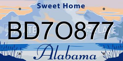 BD7O877 Alabama License Plate