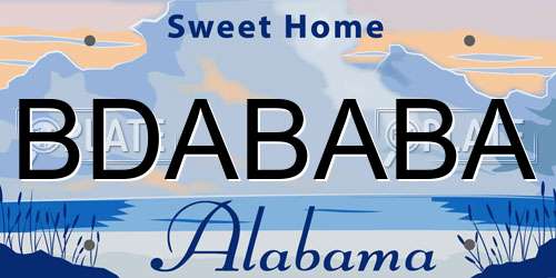 BDABABA Alabama License Plate