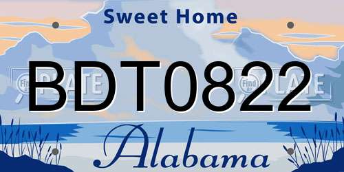 BDT0822 Alabama License Plate