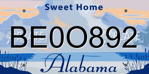 BE0O892 Alabama License Plate