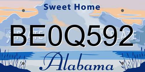 BE0Q592 Alabama License Plate