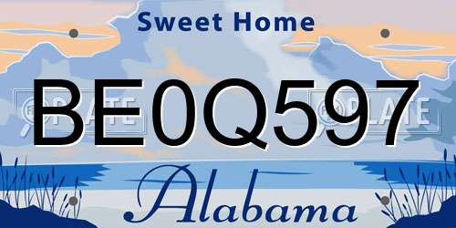 BE0Q597 Alabama License Plate
