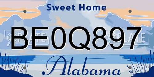 BE0Q897 Alabama License Plate