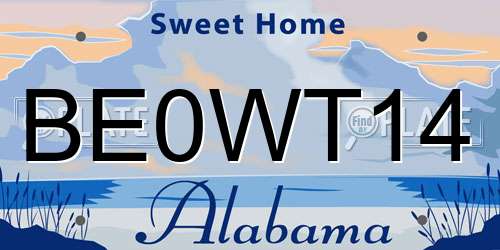 BE0WT14 Alabama License Plate