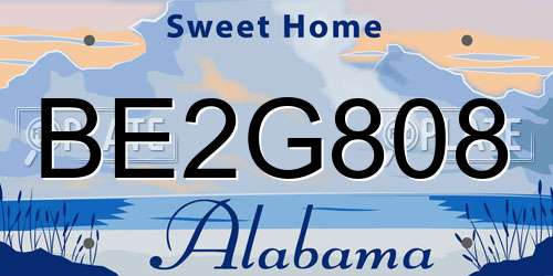 BE2G808 Alabama License Plate