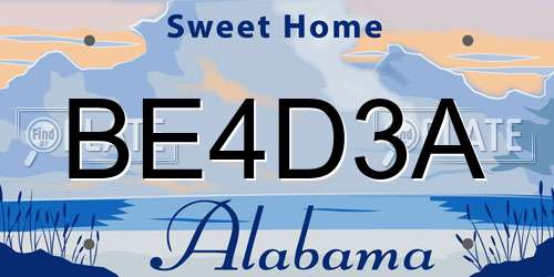BE4D3A Alabama License Plate