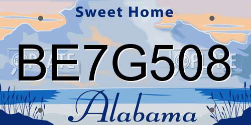 BE7G508 Alabama License Plate