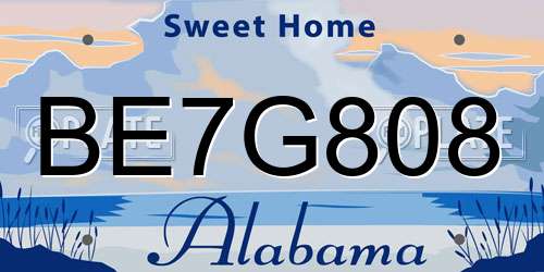 BE7G808 Alabama License Plate