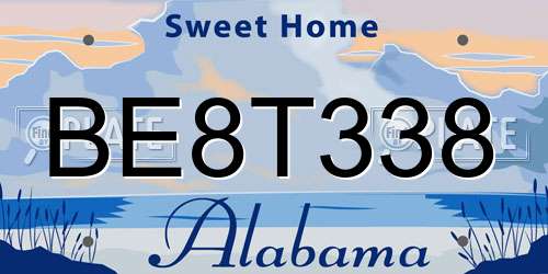BE8T338 Alabama License Plate