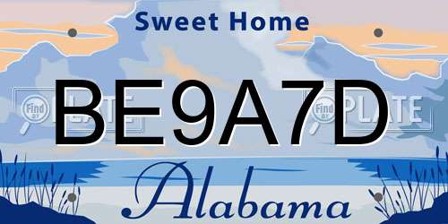 BE9A7D Alabama License Plate