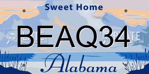 BEAQ34 Alabama License Plate