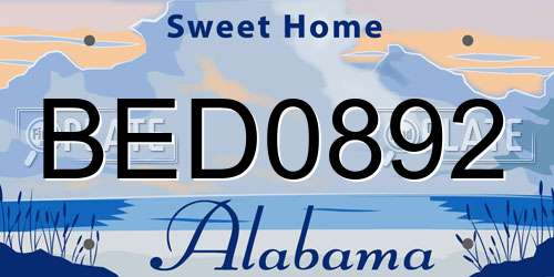 BED0892 Alabama License Plate