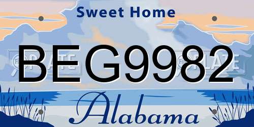 BEG9982 Alabama License Plate