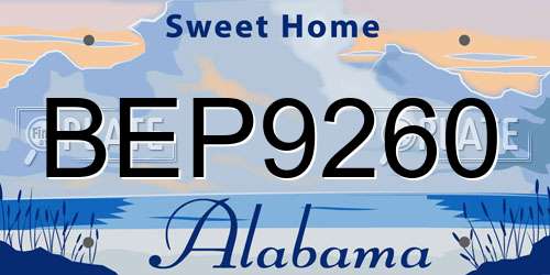 BEP9260 Alabama License Plate