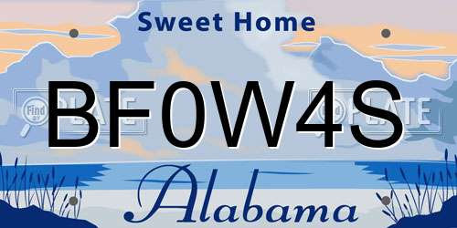 BF0W4S Alabama License Plate