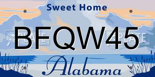 BFQW45 Alabama License Plate