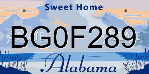 BG0F289 Alabama License Plate