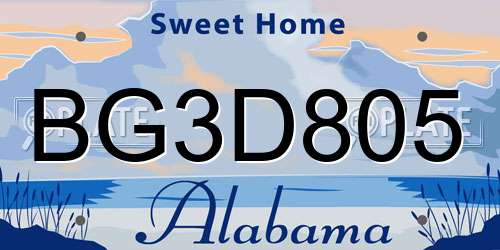 BG3D805 Alabama License Plate
