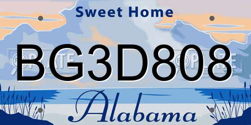 BG3D808 Alabama License Plate