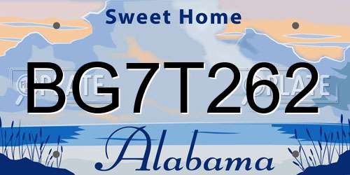 BG7T262 Alabama License Plate