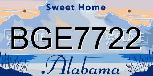 BGE7722 Alabama License Plate