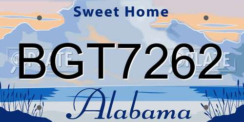 BGT7262 Alabama License Plate