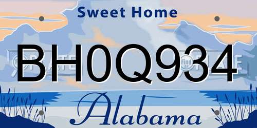 BH0Q934 Alabama License Plate