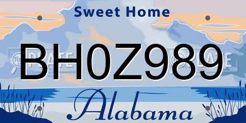 BH0Z989 Alabama License Plate
