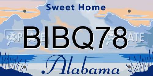 BIBQ78 Alabama License Plate