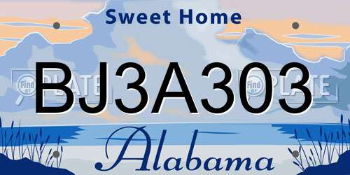 BJ3A303 Alabama License Plate