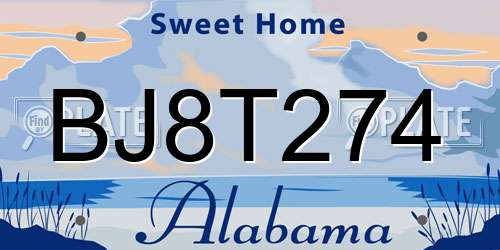 BJ8T274 Alabama License Plate