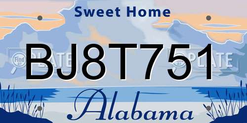 BJ8T751 Alabama License Plate