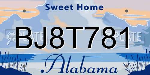 BJ8T781 Alabama License Plate