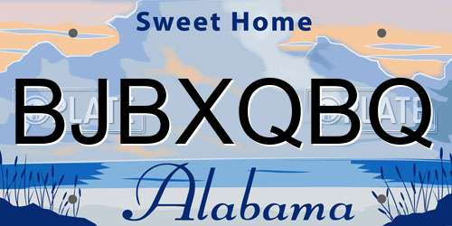 BJBXQBQ Alabama License Plate