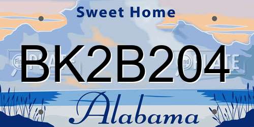 BK2B204 Alabama License Plate